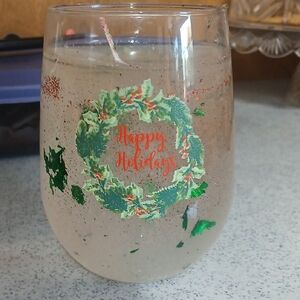 Festive Holiday Candle with Green Wreath